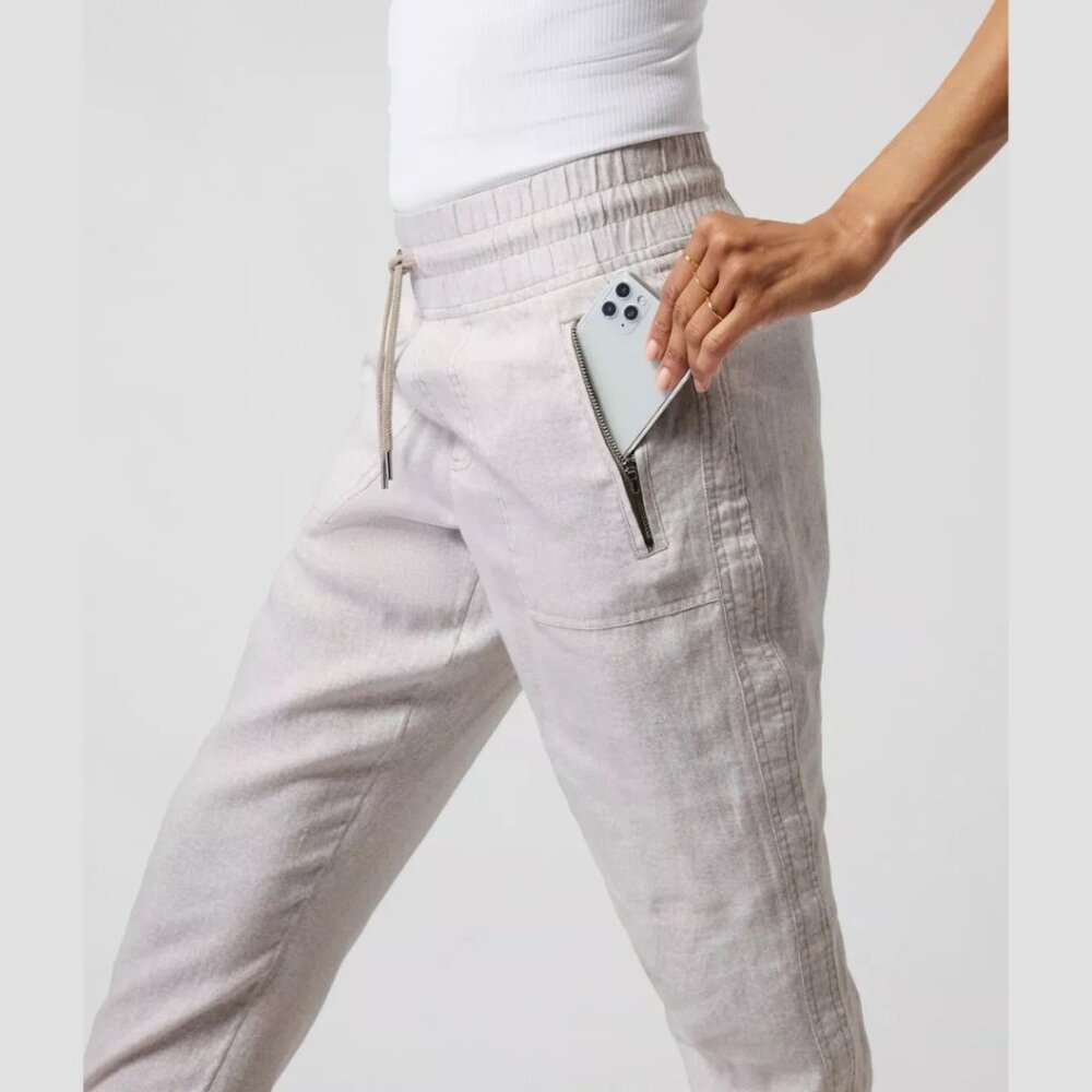 Athleta Cabo Linen Jogger Pants | micro cheetah pattern | Size 14 - Picture 2 of 15